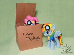 Size: 882x662 | Tagged: safe, artist:amandkyo-su, derpibooru import, pinkie pie, rainbow dash, box, care package (box), custom, female, irl, lesbian, photo, pinkiedash, shipping