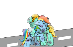 Size: 4117x2653 | Tagged: safe, artist:daisy meadows, lightning dust, rainbow dash, pegasus, pony, wonderbolts academy, hug, injured, reconciliation, wings