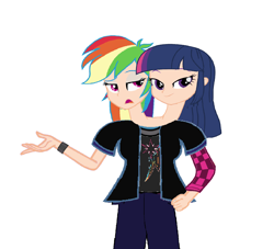 Size: 1610x1464 | Tagged: safe, artist:theunknowenone1, derpibooru import, rainbow dash, twilight sparkle, equestria girls, alternate timeline, alternate universe, conjoined, conjoined twins, female, fusion, human coloration, lesbian, multiple heads, shipping, siblings, simple background, sisters, teenager, twidash, two heads, we have become one, what if, white background