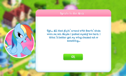 Size: 800x480 | Tagged: safe, derpibooru import, screencap, rainbow dash, soarin', pegasus, pony, dialogue, gameloft, text, wonderbolts