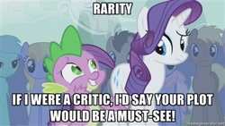 Size: 400x225 | Tagged: safe, edit, edited screencap, screencap, cloud kicker, coco crusoe, doctor whooves, lyra heartstrings, rainbowshine, rarity, spike, dragon, earth pony, pony, unicorn, boast busters, bad pickup line spike, caption, exploitable meme, image macro, male, mare, meme, stallion