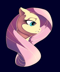 Size: 741x891 | Tagged: safe, artist:mythologica, fluttershy, pegasus, pony, black background, bust, female, floppy ears, lidded eyes, mare, portrait, simple background, solo