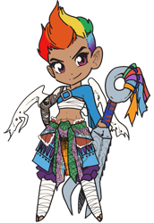 Size: 525x761 | Tagged: safe, artist:amypeterson, derpibooru import, rainbow dash, human, belly button, humanized, legend of the five rings, midriff, simple background, solo, transparent background, watermark, weapon