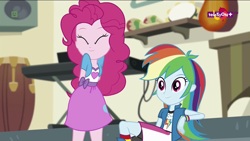 Size: 1600x900 | Tagged: safe, derpibooru import, screencap, pinkie pie, rainbow dash, dance magic, equestria girls, spoiler:eqg specials, cute, diapinkes, eyes closed, smiling, teletoon