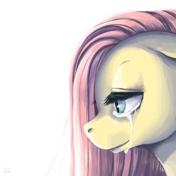 Size: 600x600 | Tagged: safe, artist:sweet-guts, fluttershy, pegasus, pony, bust, crying, portrait, profile, sad, solo, straight hair