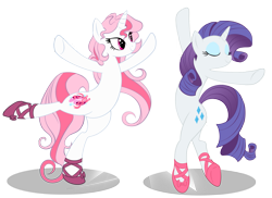 Size: 2305x1676 | Tagged: safe, artist:nabbiekitty, rarity, oc, oc:graceful slippers, pony, unicorn, ballerina, ballet, ballet slippers, beautiful eyes, bipedal, dancing, eyes closed, female, mare, simple background, transparent background