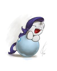 Size: 1600x2000 | Tagged: safe, artist:valcron, rarity, pony, unicorn, artifact, ball, cute, eyes closed, female, filly, filly rarity, happy, leaning, open mouth, raribetes, smiling, solo, younger