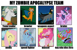 Size: 1106x720 | Tagged: safe, artist:peremarquette1225, derpibooru import, ace, fluttershy, pinkie pie, rainbow dash, twilight sparkle, earth pony, pegasus, pony, bathound, krypto, krypto the superdog, meme, mr. krabs, spongebob squarepants, streaky, zombie apocalypse team