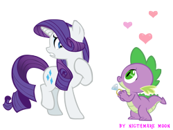 Size: 2000x1500 | Tagged: safe, artist:nightmaremoons, rarity, spike, dragon, pony, unicorn, female, male, ring, shipping, simple background, sparity, straight, transparent background, vector