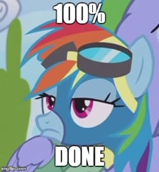 Size: 331x359 | Tagged: safe, derpibooru import, edit, edited screencap, screencap, rainbow dash, pegasus, pony, parental glideance, 100% done, clothes, cropped, imgflip, meme, rainbow dash is best facemaker, uniform, wonderbolts uniform