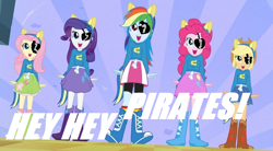 Size: 784x433 | Tagged: safe, derpibooru import, edit, edited screencap, screencap, applejack, fluttershy, pinkie pie, rainbow dash, rarity, equestria girls, equestria girls (movie), exploitable meme, eyepatch, meme, pirate, wondercolts, wondercolts meme