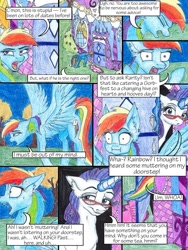 Size: 1024x1365 | Tagged: safe, artist:tillie-tmb, derpibooru import, rainbow dash, rarity, pegasus, pony, unicorn, comic:the amulet of shades, :t, carousel boutique, comic, glasses, magic, traditional art