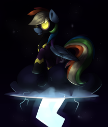 Size: 3050x3600 | Tagged: safe, artist:novabytes, rainbow dash, pegasus, pony, clothes, costume, lightning, shadowbolt dash, shadowbolts, shadowbolts costume, solo