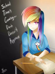 Size: 1936x2592 | Tagged: safe, artist:hayley1432, rainbow dash, human, desk, humanized, paper, pencil, solo