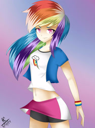 Size: 1936x2592 | Tagged: safe, artist:hayley1432, rainbow dash, equestria girls, belly button, clothes, humanized, midriff, shorts, skirt, solo