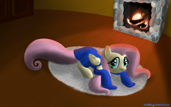 Size: 2000x1250 | Tagged: safe, artist:deathpwny, fluttershy, pegasus, pony, clothes, fire, fireplace, solo, sweater, sweatershy