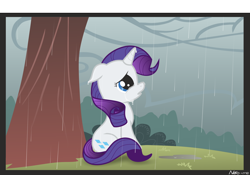 Size: 2000x1398 | Tagged: safe, artist:neko-me, rarity, pony, unicorn, crying, female, horn, mare, rain, solo