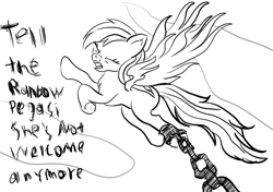 Size: 1024x720 | Tagged: safe, artist:rainb0wdashie, rainbow dash, pegasus, pony, chains, monochrome, sketch