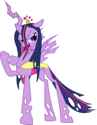 Size: 786x1016 | Tagged: safe, artist:blah23z, queen chrysalis, twilight sparkle, twilight sparkle (alicorn), alicorn, changeling, changeling queen, pony, female, mare, queen twilight, recolor, simple background, solo, species swap, transparent background