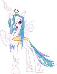 Size: 786x1016 | Tagged: safe, artist:blah23z, princess celestia, queen chrysalis, changeling, changeling queen, recolor, simple background, solo