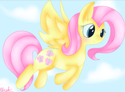 Size: 799x591 | Tagged: safe, artist:alachu, fluttershy, pegasus, pony, female, mare, pink mane, solo, yellow coat