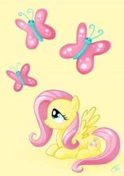 Size: 2480x3508 | Tagged: safe, artist:pearlie-pie, fluttershy, butterfly, pegasus, pony, g4, cutie mark, high res, simple background, solo