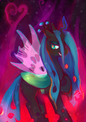 Size: 600x848 | Tagged: safe, artist:scarlet-songstress, queen chrysalis, changeling, changeling queen, female, grin, smiling, solo