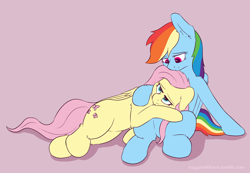 Size: 1280x886 | Tagged: safe, artist:staggeredline, fluttershy, rainbow dash, pegasus, pony, female, flutterdash, lesbian, shipping