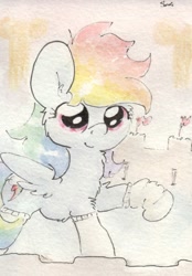 Size: 684x984 | Tagged: safe, artist:slightlyshade, rainbow dash, pegasus, pony, clothes, socks, solo, traditional art