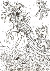 Size: 1646x2316 | Tagged: safe, artist:rossmaniteanzu, queen chrysalis, changeling, changeling queen, lineart, traditional art