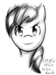 Size: 750x1000 | Tagged: safe, artist:parody-of-eve, rainbow dash, pegasus, pony, bust, grayscale, monochrome, portrait, solo