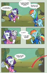 Size: 683x1063 | Tagged: safe, artist:egophiliac, opalescence, rainbow dash, rarity, pegasus, pony, unicorn, butt, clothes, comic, female, glowing horn, horn, katana, levitation, magic, magic aura, mare, musashi, musashi miyamoto, parody, plot, swamp, sword, telekinesis, the book of the five rings, weapon