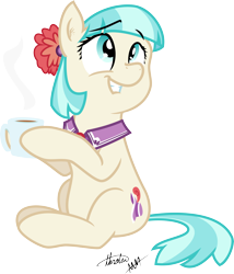 Size: 6516x7596 | Tagged: safe, artist:drewdini, artist:thraten, coco pommel, absurd resolution, cocobetes, cute, hot chocolate, mug, simple background, sitting, smiling, solo, transparent background, vector