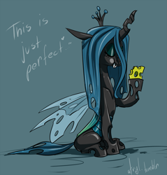 Size: 1147x1200 | Tagged: safe, artist:atryl, queen chrysalis, changeling, changeling queen, cheese, cheeselegs, solo