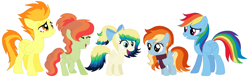 Size: 1432x464 | Tagged: safe, artist:unoriginai, rainbow dash, spitfire, oc, pegasus, pony, blank flank, cute, family, female, filly, lesbian, magical lesbian spawn, mare, offspring, parent:rainbow dash, parent:spitfire, parents:spitdash, shipping, simple background, spitdash, transparent background