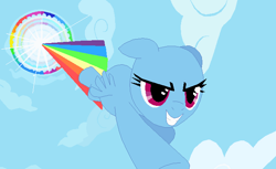 Size: 660x404 | Tagged: safe, artist:selenaede, rainbow dash, pegasus, pony, bald, base, cloud, female, flying, mare, smiling, smirk, solo, sonic rainboom