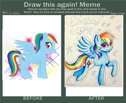 Size: 1024x842 | Tagged: safe, artist:queensmil3y, rainbow dash, pegasus, pony, comparison, draw this again, solo