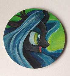 Size: 420x457 | Tagged: safe, artist:maytee, queen chrysalis, changeling, changeling queen, bust, female, portrait, profile, solo, traditional art