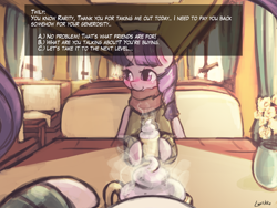 Size: 1920x1440 | Tagged: safe, artist:lumineko, derpibooru import, rarity, twilight sparkle, twilight sparkle (alicorn), alicorn, pony, unicorn, blushing, cafe, clothes, dating sim, female, hot chocolate, lesbian, looking away, mare, offscreen character, pov, rarilight, scarf, shipping, shy, smiling, steam, sweater, whipped cream