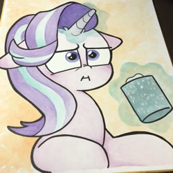 Size: 1024x1024 | Tagged: safe, artist:oc_ponys, starlight glimmer, pony, unicorn, chocolate, food, glowing horn, hot chocolate, i mean i see, solo, traditional art