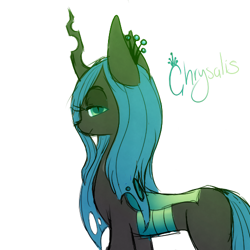 Size: 500x500 | Tagged: safe, artist:ruhiana, queen chrysalis, changeling, changeling queen, female, green eyes, horn, solo