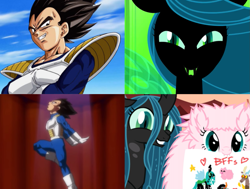 Size: 1297x978 | Tagged: safe, queen chrysalis, oc, oc:fluffle puff, changeling, changeling queen, comparison, dragon ball z, vegeta