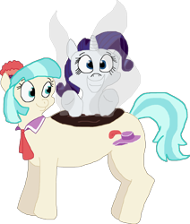 Size: 2145x2532 | Tagged: safe, artist:pegasusexpress2010, derpibooru import, coco pommel, rarity, pony, unicorn, rarity takes manehattan, female, hot chocolate, lesbian, marshmallow coco, pun, rarity is a marshmallow, shipping, visual pun