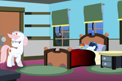 Size: 1024x683 | Tagged: safe, artist:rulette, nurse redheart, rainbow dash, soarin', pegasus, pony, bed, female, male, shipping, sleeping, soarindash, straight