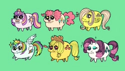 Size: 1600x900 | Tagged: safe, artist:kicksatanout, derpibooru import, applejack, fluttershy, pinkie pie, rainbow dash, rarity, twilight sparkle, earth pony, pegasus, pony, unicorn, chubbie, mane six, wingding eyes