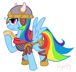 Size: 459x434 | Tagged: safe, artist:nyerpy, rainbow dash, pegasus, pony, armor, helmet, solo