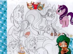 Size: 1280x952 | Tagged: safe, artist:1racat, starlight glimmer, pony, unicorn, chocolate, food, glasses, hot chocolate, monochrome, mug, necktie, pencil drawing, sketch, solo, traditional art