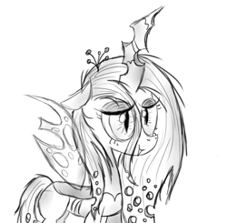 Size: 611x598 | Tagged: safe, artist:forestheart74, queen chrysalis, changeling, changeling queen, female, monochrome, solo