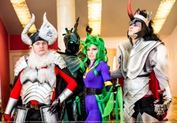 Size: 1600x1107 | Tagged: safe, artist:dixidana, king sombra, lord tirek, mane-iac, queen chrysalis, changeling, human, cosplay, irl, irl human, legion of doom, photo