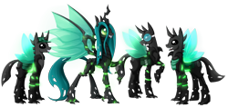 Size: 4407x2100 | Tagged: safe, artist:exceru-karina, queen chrysalis, changeling, changeling queen, alternate design, glow, goggles, hat